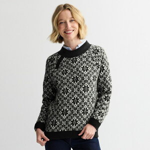 �N���t�g���o���[ ���f�B�[�X �A�E�^�[ �j�b�g�E�Z�[�^�[ ���b�N�l�b�N Women's Croft & Barrow Mockneck Pullover Sweater Black Snowflake Tile �u���b�N