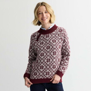 �N���t�g���o���[ ���f�B�[�X �A�E�^�[ �j�b�g�E�Z�[�^�[ ���b�N�l�b�N Women's Croft & Barrow Mockneck Pullover Sweater Wine Snowflake Tile ���C��