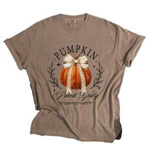 Simply Sage Market ���f�B�[�X �g�b�v�X T�V���c �O���t�B�b�N Simply Sage Market Coquette Pumpkin Patch Girly - Women's Garment Dyed Graphic T-Shirt Espresso