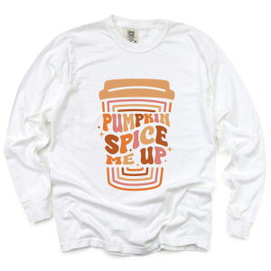 Simply Sage Market ���f�B�[�X �g�b�v�X T�V���c �O���t�B�b�N Simply Sage Market Pumpkin Spice Me Up Cup - Women's Garment Dyed Long Sleeve Graphic T-Shirt White �z���C�g