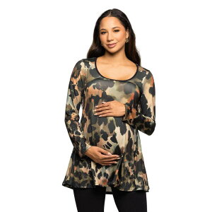 24 �Z�u���R���t�H�[�g ���f�B�[�X �g�b�v�X T�V���c A ���C�� �v�����g �}�^�j�e�B Maternity 24Seven Comfort Apparel Multiprint Long Sleeve A-Line Top Green Multi �O���[��