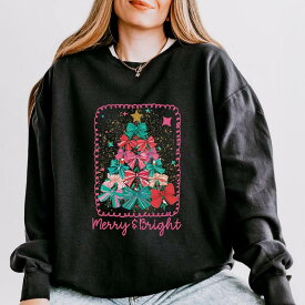 Simply Sage Market レディース トップス Tシャツ スウェット Simply Sage Market Merry & Bright Bow Tree - Women's Lightweight Garment Dyed Sweatshirt Black ブラック