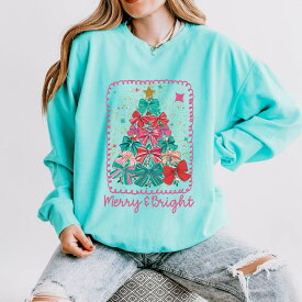 Simply Sage Market レディース トップス Tシャツ スウェット Simply Sage Market Merry & Bright Bow Tree - Women's Lightweight Garment Dyed Sweatshirt Chalky Mint ミント