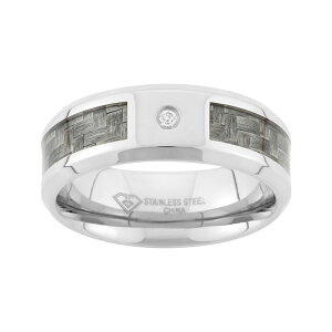 �A���u�����f�b�h �����Y �A�N�Z�T���[ �����O T�V���c Unbrandediamond Accent Stainlessteel and Carbon Fiber Wedding Band - Men Grey �O���[