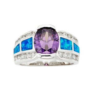 yz Aufbh fB[X O ANZT[ Cubic Zirconia & Lab-Created Blue Opal Sterling Silver Ring Multi/None