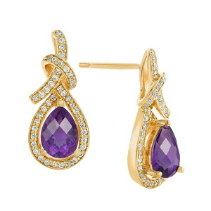�A���u�����f�b�h ���f�B�[�X �A�N�Z�T���[ �s�A�X�E�C�������O Unbranded 14k Gold Over Silver Amethyst & Lab-Created White Sapphire Teardrop Earrings Gold Tone �S�[���h
