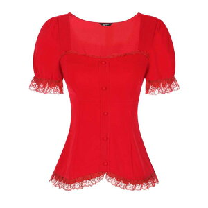�A���O�� �P�[ ���f�B�[�X �g�b�v�X �V���c �u���E�X ���[�X ALLEGRA K Victorian Shirt For Women'sweetheart Neck Short Sleeve Lace Up Gothic Blouse Red ���b�h