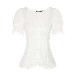 �A���O�� �P�[ ���f�B�[�X �g�b�v�X �V���c �u���E�X ���[�X ALLEGRA K Victorian Shirt For Women'sweetheart Neck Short Sleeve Lace Up Gothic Blouse White �z���C�g