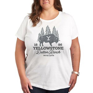 �A�j���L�����N�^�[ ���f�B�[�X �g�b�v�X T�V���c �v���X�T�C�Y �O���t�B�b�N Licensed Character Plus Yellowstone Dutton Ranch Bison Graphic Tee White �z���C�g