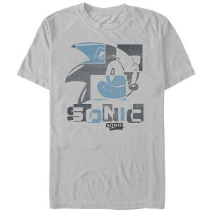 �A�j���L�����N�^�[ �����Y �g�b�v�X T�V���c �O���t�B�b�N Licensed Character Men'sonic Thedgehog Head Poster Graphic Tee Silver �V���o�[