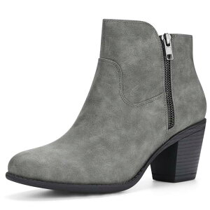 �A���O�� �P�[ ���f�B�[�X �V���[�Y �u�[�c�E���C���u�[�c �A���N�� �q�[�� ALLEGRA K Women's's Low Chunky Heel Side Zipper Ankle Booties Gray �O���[