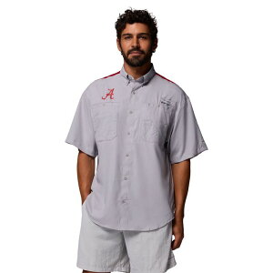 �R�����r�A �����Y �g�b�v�X T�V���c �J���[�u���b�N �_�E�� Men's Columbia Gray Alabama Crimson Tide Tamiami Colorblock Omni-Shade Button-Down Shirt Ala Grey �O���[