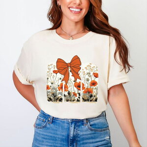 Simply Sage Market ���f�B�[�X �g�b�v�X T�V���c �t�����[�� �t�����[ Simply Sage Market Coquette Fall Floral Orange - Womens Garment Dyed Tee Ivory �A�C�{���[