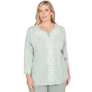 �A���t���b�h �_�i�[ ���f�B�[�X �g�b�v�X T�V���c �v���X�T�C�Y �h�J Plusize Alfredunner Classic Fit Soft Embroidered Pattern Top Sage �Z�[�W