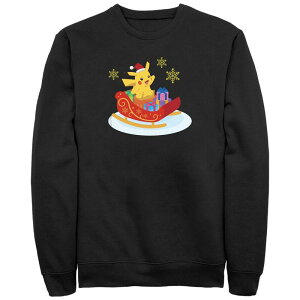 �A�j���L�����N�^�[ �����Y �g�b�v�X T�V���c �g�[�� �O���t�B�b�N Licensed Character Big & Tall Pokemon Pikachu Christmas Ride Graphic Tee Black �u���b�N