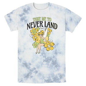 �f�B�Y�j�[ �����Y �g�b�v�X T�V���c �O���t�B�b�N Disney's Tinker Bell Take Me To Never Land Flowers Bombard Wash Men's Graphic Tee White Blue �z���C�g