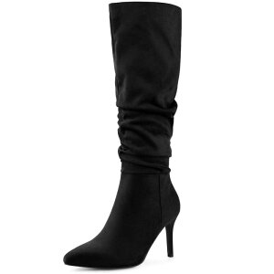 �A���O�� �P�[ ���f�B�[�X �V���[�Y �u�[�c�E���C���u�[�c �q�[�� ALLEGRA K Women'slouch Pointed Toe Stiletto Heel Knee High Boots Black �u���b�N