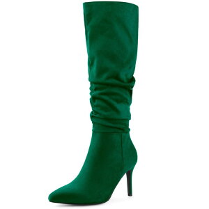 �A���O�� �P�[ ���f�B�[�X �V���[�Y �u�[�c�E���C���u�[�c �q�[�� ALLEGRA K Women'slouch Pointed Toe Stiletto Heel Knee High Boots Green �O���[��