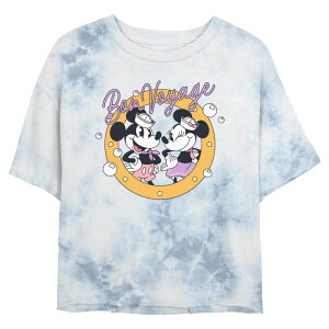 �f�B�Y�j�[ ���f�B�[�X �g�b�v�X T�V���c �N���b�v�h �O���t�B�b�N Juniors' Disney's Mickey Mouse & Minnie Mouse Bon Voyage Stamp Cropped Graphic Tee White Blue �z���C�g