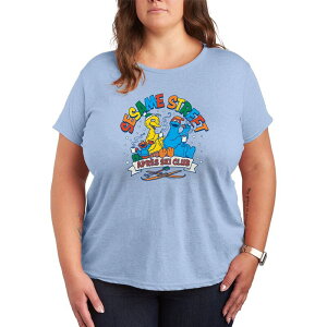 �A�j���L�����N�^�[ ���f�B�[�X �g�b�v�X T�V���c �v���X�T�C�Y �O���t�B�b�N Licensed Character Plusize Sesame Street Aprski Club Graphic Tee Heather Chambray Blue �w�U�[