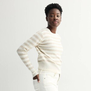 �\�m�} ���f�B�[�X �A�E�^�[ �j�b�g�E�Z�[�^�[ �N���[�l�b�N Women'sonoma Goods For Life Crewneck Sweater Neutral Beige Stripe �x�[�W��