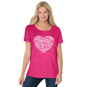 �E�[�}�� �E�B�Y�C�� ���f�B�[�X �g�b�v�X T�V���c �v���X�T�C�Y Woman Within Plusize Marled Cuffed-Sleeve Tee Raspberry Sorbet Heart