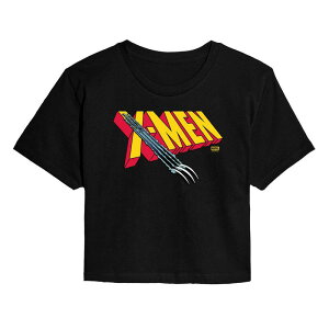 �}�[�x�� ���f�B�[�X �g�b�v�X T�V���c �N���b�v�h ���S Juniors' Marvel X-Men Logo Claw Rip Cropped Tee Black �u���b�N