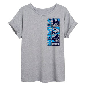 �}�[�x�� ���f�B�[�X �g�b�v�X T�V���c Juniors' Marvel Wolverine Stacked Grid Oversized Tee Heather Gray �O���[