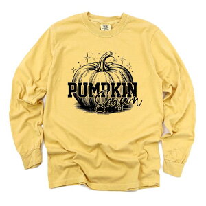 Simply Sage Market ���f�B�[�X �g�b�v�X T�V���c �O���t�B�b�N Simply Sage Market Pumpkin Season Sparkles Distressed - Women's Garment Dyed Long Sleeve Graphic T-Shirt Mustard �}�X�^�[�h