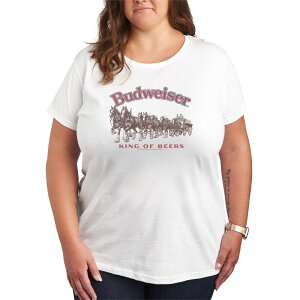 �A�j���L�����N�^�[ ���f�B�[�X �g�b�v�X T�V���c �v���X�T�C�Y �O���t�B�b�N Licensed Character Plusize Budweiser King Of Beers Clydesdale Graphic Tee White �z���C�g