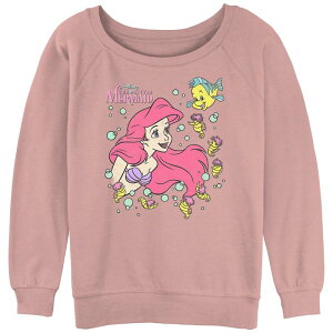 �f�B�Y�j�[ ���f�B�[�X �g�b�v�X T�V���c �p�C�� �O���t�B�b�N Disney's The Little Mermaid Juniors' Ariel Flounder Seahorses Bubbleslouchy Terry Graphic Pullover Desert Pink �s���N