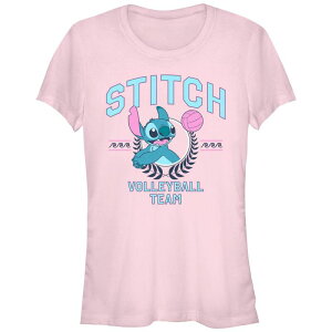 �f�B�Y�j�[ ���f�B�[�X �g�b�v�X T�V���c �O���t�B�b�N Disney's Lilo & Stitch Volleyball Team Juniors' Fitted Graphic Tee Light Pink �s���N