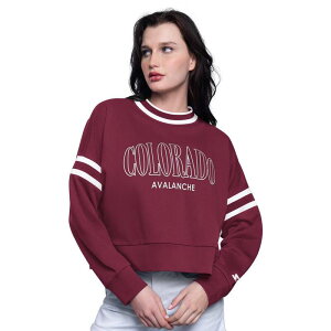 �X�^�[�^�[ ���f�B�[�X �g�b�v�X T�V���c �X�E�F�b�g �N���b�v�h Women'sStarter Burgundy Colorado Avalanche Power Play Cropped Pullover Sweatshirt Ava Med Re �o�[�K���f�B