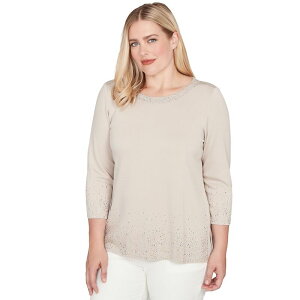 �A���t���b�h �_�i�[ ���f�B�[�X �g�b�v�X T�V���c �v���X�T�C�Y �j�b�g Plusize Alfredunner Heat Set Sparkle Ombre Border Knitop Latte
