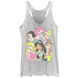 �f�B�Y�j�[ ���f�B�[�X �g�b�v�X T�V���c Disney's Princessnowhite Ariel Cinderellaurora Jasmine & Belle Group Juniors' Racerback Tank Top White Heather �z���C�g
