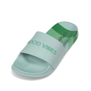 �����C ���f�B�[�X �V���[�Y �T���_�� MeMoi Girlstriped Super-Soft "Good Vibes" Slide Sandal Seafoam Green �O���[��