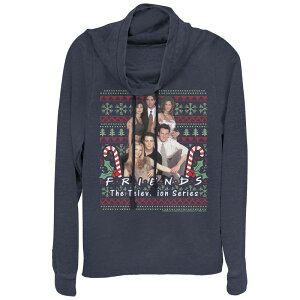 �A�j���L�����N�^�[ ���f�B�[�X �g�b�v�X T�V���c �v���X�T�C�Y �O���t�B�b�N Licensed Character Women's Plus Friends Christmas Cowlneck Graphic Lightweight Long Sleeve Navy �l�C�r�[