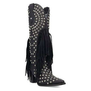 �f�B���S ���f�B�[�X �V���[�Y �u�[�c�E���C���u�[�c ���U�[ �t�����W �q�[�� Dingo Show Pony Women's Leather Fringe Heeled Boots Black �u���b�N