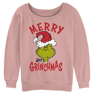�A�j���L�����N�^�[ ���f�B�[�X �g�b�v�X T�V���c �p�C�� Licensed Character Juniors' The Grinch Merry Grinchmas Long Sleeve Slouchy Terry Pullover Desert Pink �s���N