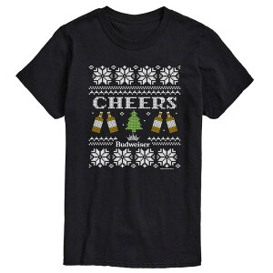 �A�j���L�����N�^�[ �����Y �g�b�v�X T�V���c �g�[�� �Z�[�^�[ �O���t�B�b�N Licensed Character Big & Tall Budweiser Cheers Ugly Christmasweater Graphic Tee Black �u���b�N