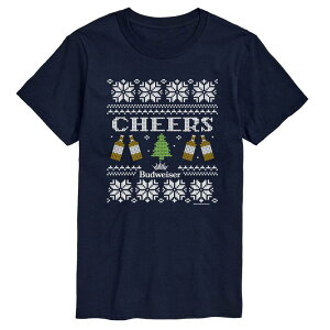 �A�j���L�����N�^�[ �����Y �g�b�v�X T�V���c �g�[�� �Z�[�^�[ �O���t�B�b�N Licensed Character Big & Tall Budweiser Cheers Ugly Christmasweater Graphic Tee Navy �l�C�r�[