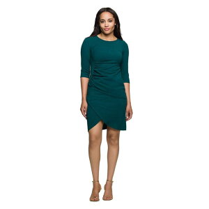 24 �Z�u���R���t�H�[�g ���f�B�[�X �g�b�v�X �����s�[�X �M���U�[ �~�j Women's 24Seven Comfort Apparel Three-Quarter Sleeve Ruched Tulip Hemini Dress Hunter