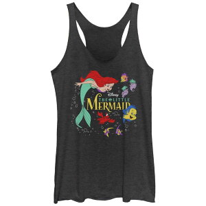 �f�B�Y�j�[ ���f�B�[�X �g�b�v�X T�V���c Disney's The Little Mermaid Ariel And Friends Movie Poster Juniors' Racerback Tank Top Black Heather �u���b�N