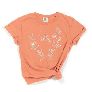Simply Sage Market ���f�B�[�X �g�b�v�X T�V���c �t�����[�� �t�����[ Simply Sage Market Butterfly And Floral Heart Garment Dyed Tees Terracotta �e���R�b�^