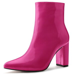 �A���O�� �P�[ ���f�B�[�X �V���[�Y �u�[�c�E���C���u�[�c �A���N�� �q�[�� ALLEGRA K Women's Chunky Heel Pointed Toe Zipper Ankle Boots Hot Pink �s���N