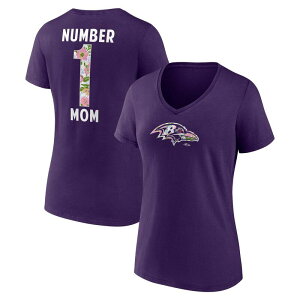 �A���u�����f�b�h ���f�B�[�X �g�b�v�X T�V���c V�l�b�N �t�����[�� �t�����[ Unbranded Women's Purple Baltimore Ravens Number 1 Mom Floral V-Neck T-Shirt Rav Purple �p�[�v��