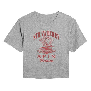 �A�j���L�����N�^�[ ���f�B�[�X �g�b�v�X T�V���c �N���b�v�h Licensed Character Juniors' Strawberry Spin Records Cropped Tee Heather Gray �O���[