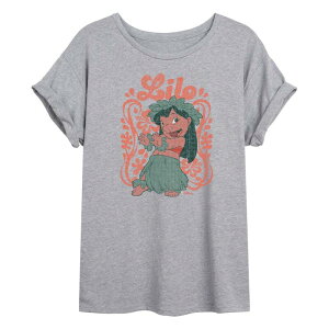 �f�B�Y�j�[ ���f�B�[�X �g�b�v�X T�V���c �t�����[�� �t�����[ Juniors' Disney's Lilo & Stitch Floral Frame Oversized Tee Heather Gray �O���[