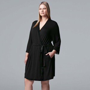 ���F���E�H�� ���f�B�[�X �A���_�[�E�F�A �i�C�g�E�F�A �v���X�T�C�Y Plusize Simply Vera Wang Basic Luxury Wrap Robe Black Ore �u���b�N