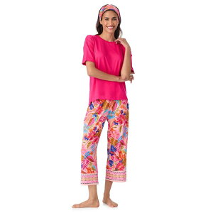 �N�h���h�b�Y ���f�B�[�X �A���_�[�E�F�A �i�C�g�E�F�A �p���c �L���b�v Women's Cuddl Duds Cozy Short Sleeve Pajama Top & Capri Pajama Pantset witheadband Pink Tropical Border �s���N